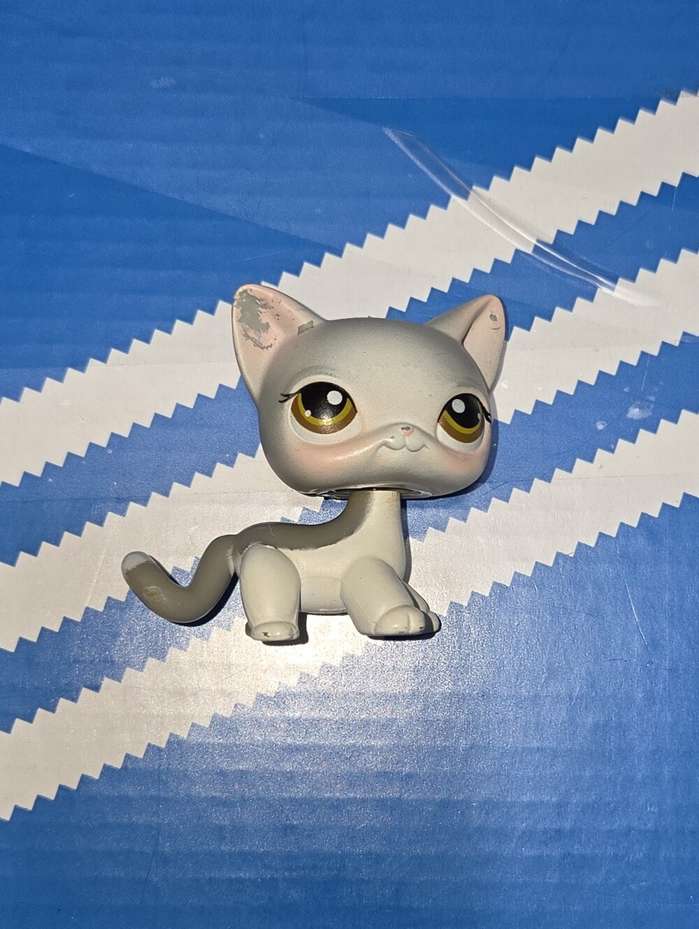 Littlest Pet Shop LPS Style Grey Cat Figure - White & Gray